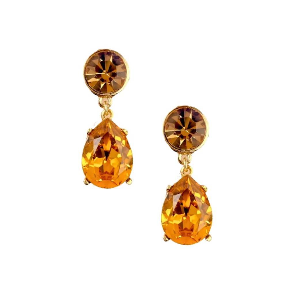 Kenneth Jay Lane, Smoky Topaz & Topaz Crystal Drop Pierced Earrings, NE…